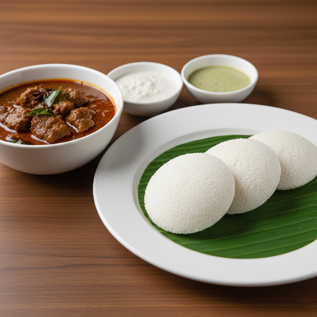 3 Idli + Mutton Chettinad